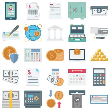 Finance, Payment and Banking color isolate Vector Icons Set every single icon can be easily modified or edited