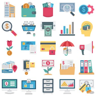 Finance, Payment and Banking color isolate Vector Icons Set every single icon can be easily modified or edited