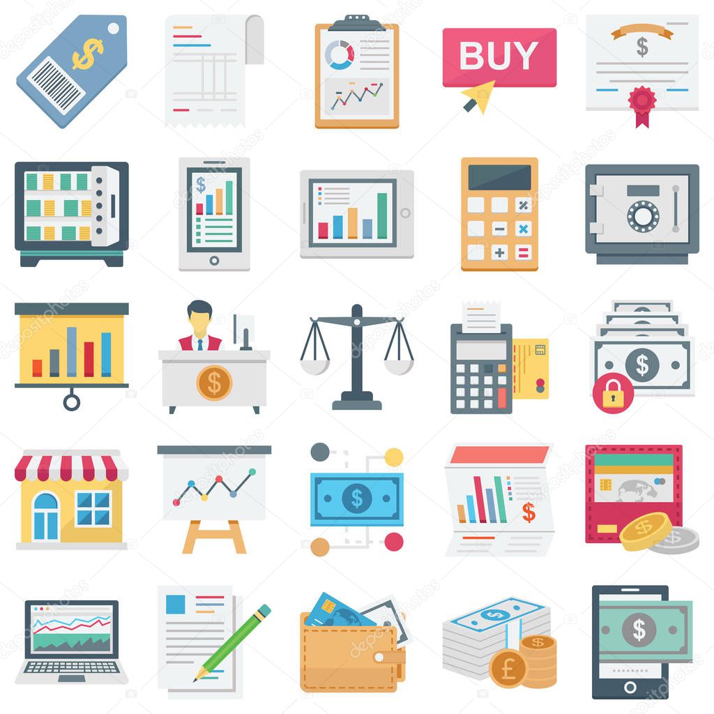 Finance, Payment and Banking color isolate Vector Icons Set every single icon can be easily modified or edited