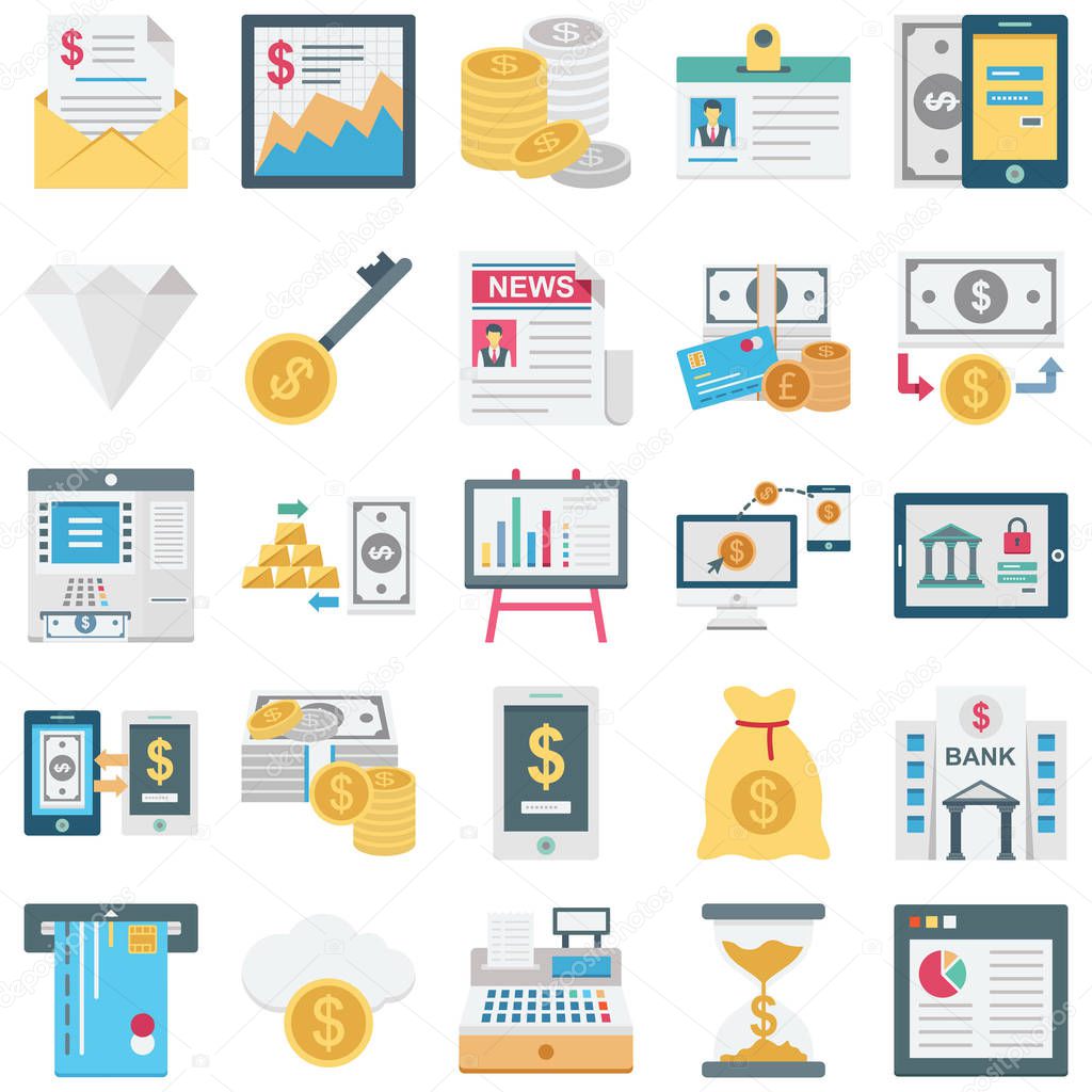 Finance, Payment and Banking color isolate Vector Icons Set every single icon can be easily modified or edited
