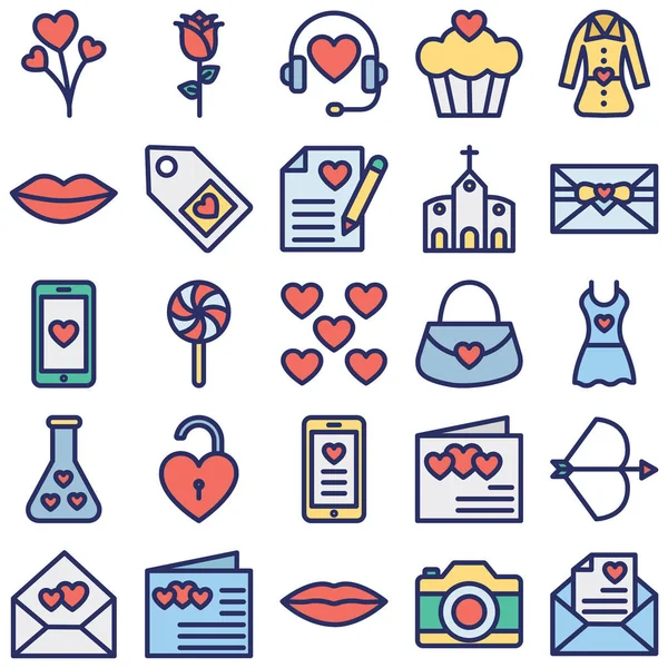 Día San Valentín Iconos Vectoriales Aislados Establecer Cada Icono Puede — Vector de stock