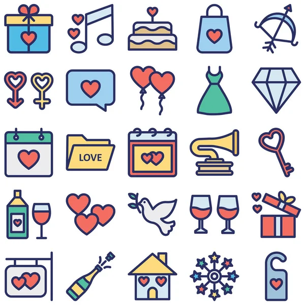 Día San Valentín Iconos Vectoriales Aislados Establecer Cada Icono Puede — Vector de stock