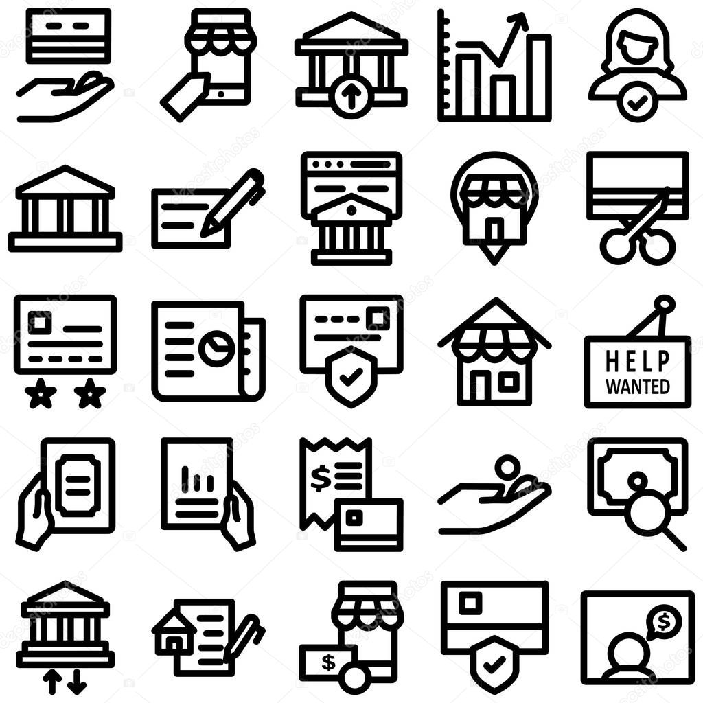 Finance bold outline vector icons set included banking and digital banking every single icon can be easily modified or edited 
