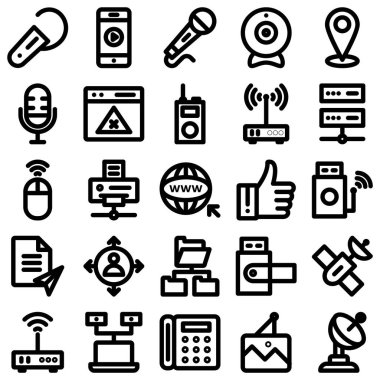 Ağ ve İletişim kalın ana hatlı vektör simgeleri her bir simge kolayca değiştirilebilir veya düzenlenebilir