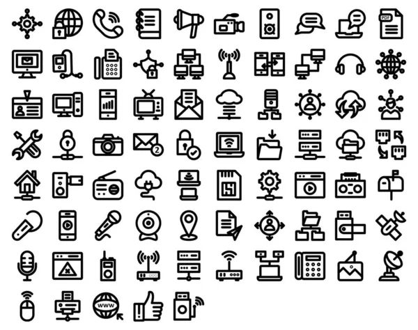 Network Communication Bold Outline Vector Icons Set Every Single Icon — 스톡 벡터