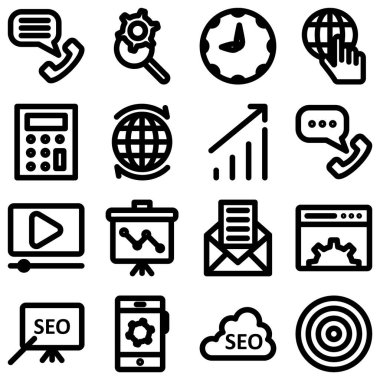 Seo ve Marketing Bold Vector ana hatları simgeleri reklam, van, ampul ve seo ve pazarlama projelerinde kullanılabilecek pek çok simge ile birlikte, her bir simge kolayca değiştirilebilir veya düzenlenebilir