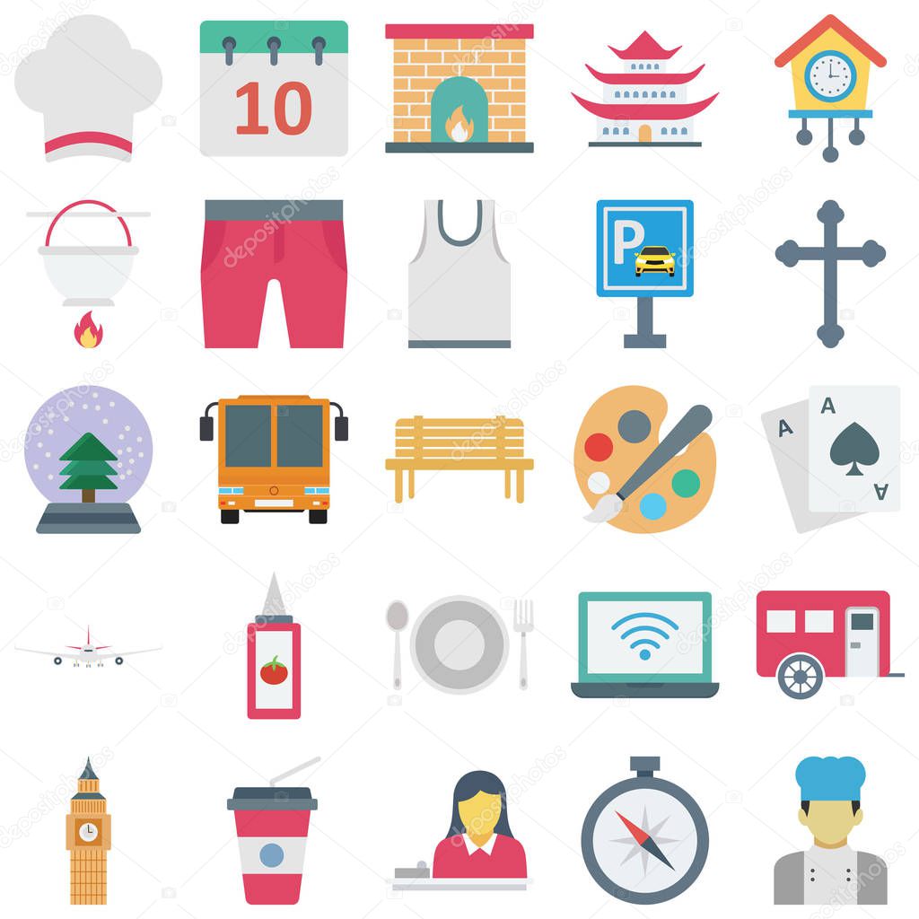 Summer and Holidays Color Vector icons set every single icon can be easily modified or edited