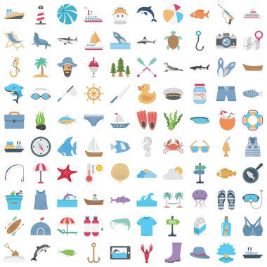 Avlanma ve Deniz Yaşamı Renk Vektörü Simgeleri her bir simge kolayca düzenlenebilir ya da değiştirilebilir