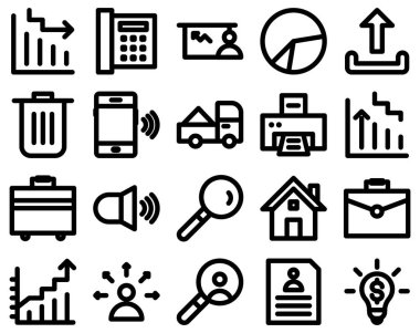 Proje yönetimi Bold ana hatları izole vektör simgeleri yönetim, anlaşma, uygulama, iş adamı, dağıtıcı, e-posta, zarf, ağ hiyerarşisi ve video oyunundan oluşur, bunları kolaylıkla düzenleyebilirsiniz