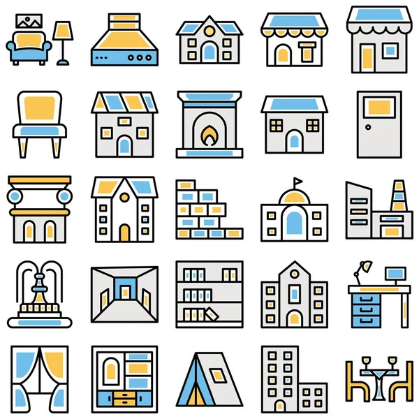 Diseño Interiores Los Iconos Vectoriales Establecen Que Cada Icono Puede — Vector de stock