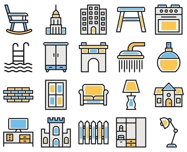 Diseño Interiores Los Iconos Vectoriales Establecen Que Cada Icono Puede — Archivo Imágenes Vectoriales