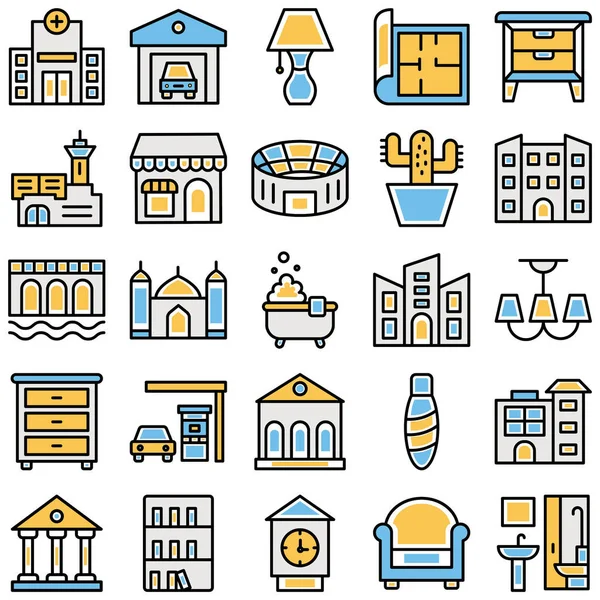 Diseño Interiores Los Iconos Vectoriales Establecen Que Cada Icono Puede — Vector de stock