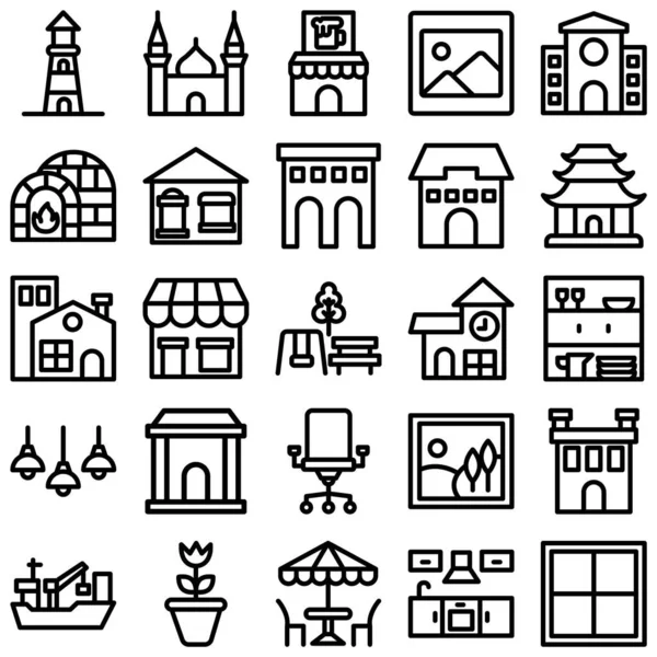 Diseño Interiores Los Iconos Vectoriales Establecen Que Cada Icono Puede — Vector de stock