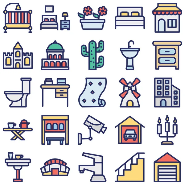 Diseño Interiores Los Iconos Vectoriales Establecen Que Cada Icono Puede — Archivo Imágenes Vectoriales