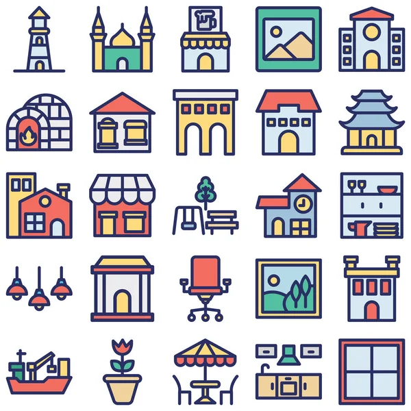 Diseño Interiores Los Iconos Vectoriales Establecen Que Cada Icono Puede — Vector de stock