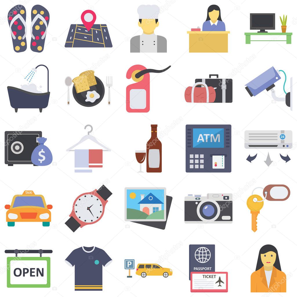 MobileHotel and Services Color Vector icons set every single icon can easily modify or edit