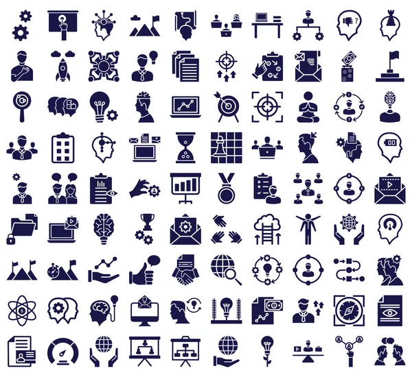 Project Management Vector Icons Set Consist Cogwheel Brain Mountain Achievement — Stock Vector