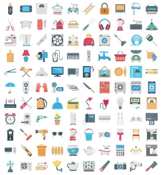 Household Devices Color Vector Icons Set Consist Needle Reel Cleaner — Stock Vector