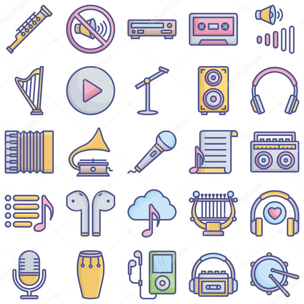 Multimedia and Music Line Style vector icons set every single icon can easily modify or edit 