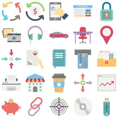 Ofis ve Çalışma Odası Renk Vektörü simgeleri her bir simgeyi kolaylıkla düzenleyebilir ya da düzenleyebilir