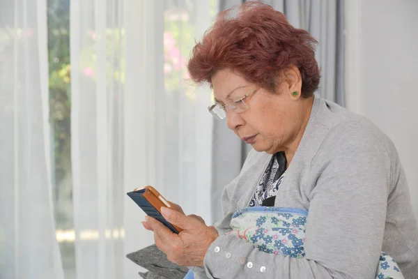 Asijské starší ženy v domácnosti připojené na internet — Stock fotografie