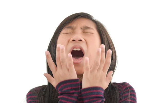 Grip soğuk veya anti belirti. Ateş sne ile hasta genç Asyalı kız — Stok fotoğraf