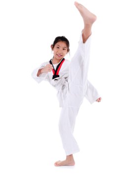 Arka plan ile Asya taekwondo kız.