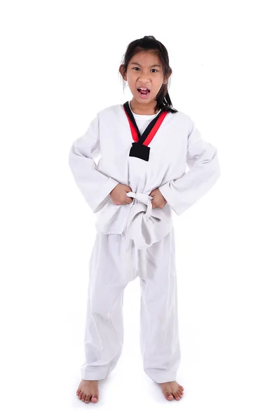 Asiático taekwondo chica en con fondo . —  Fotos de Stock