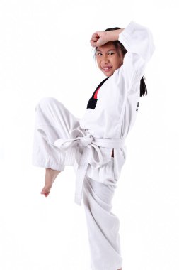 Arka plan ile Asya taekwondo kız.