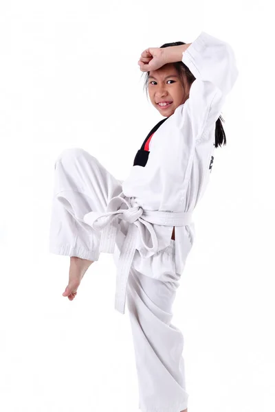 Arka plan ile Asya taekwondo kız. — Stok fotoğraf