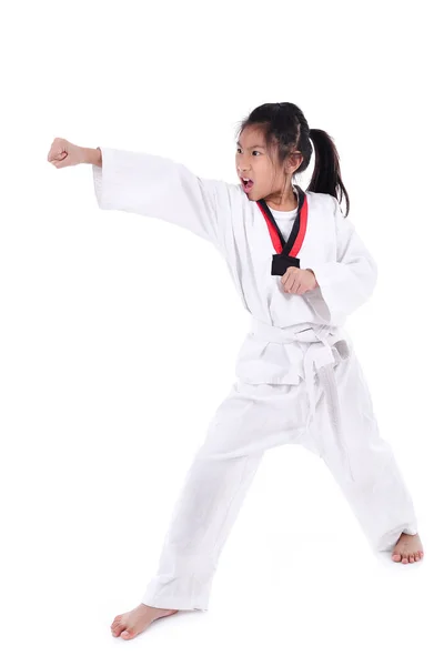 Asiático taekwondo chica en con fondo . —  Fotos de Stock