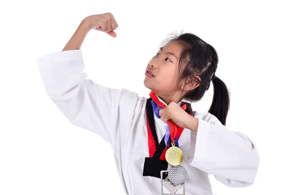 Asijské taekwondo dívka na s pozadím. — Stock fotografie