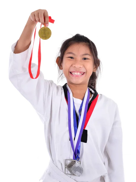 Arka plan ile Asya taekwondo kız. — Stok fotoğraf