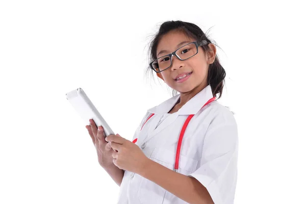 Young female doctor using tablet - isolated over a white backgro — Stock Photo, Image