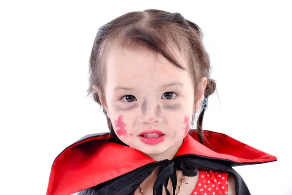 Asian girl with halloween costume on white. — Stock Photo, Image