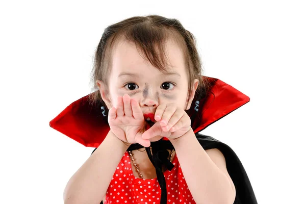 Asian girl with halloween costume on white. — Stock Photo, Image