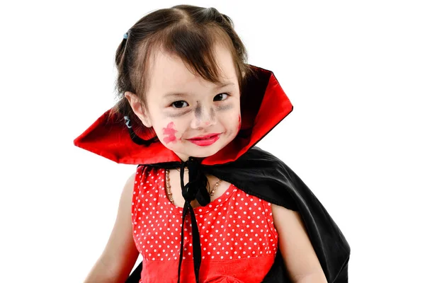 Chica asiática con traje de halloween en blanco . — Foto de Stock