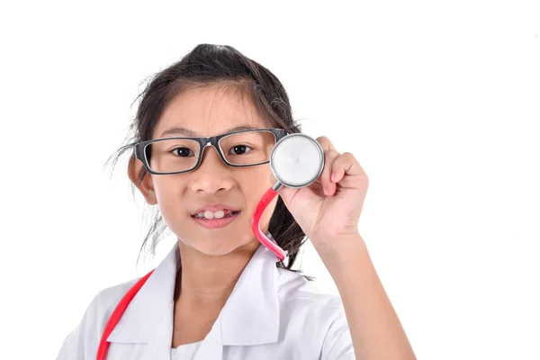 Young female doctor using tablet - isolated over a white backgro — Stock Photo, Image