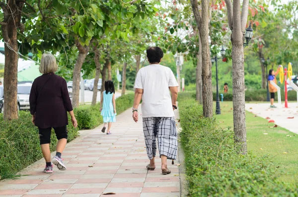 Back of Seniors walking in the park, healthy concept — Stock Photo, Image