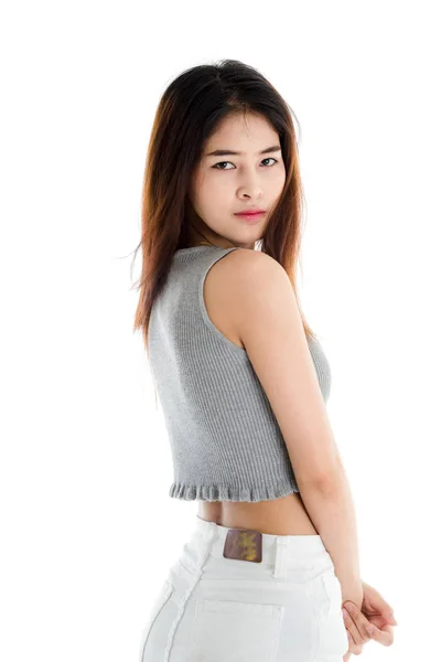 Retrato Mujer asiática aislada en blanco . — Foto de Stock