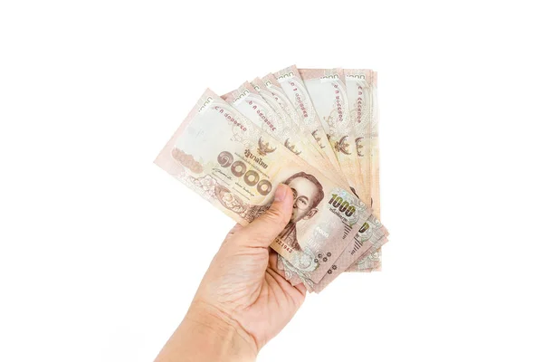 Thailanda bancnote de bani în mână de ma — Fotografie, imagine de stoc