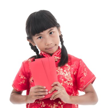 Kırmızı giyen sevimli kız Çince uygun