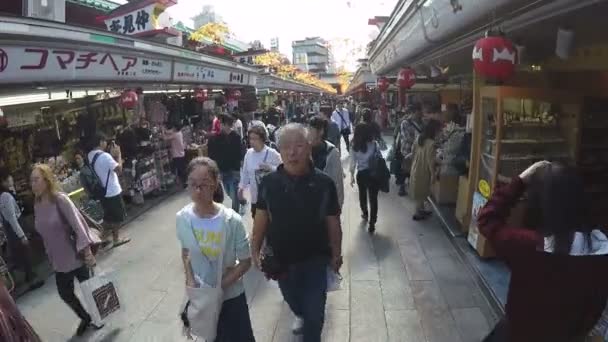 Токіо Японія Жовтень Nakamise Магазинів Вулиці Асакуса Жовтня 2016 Року — стокове відео