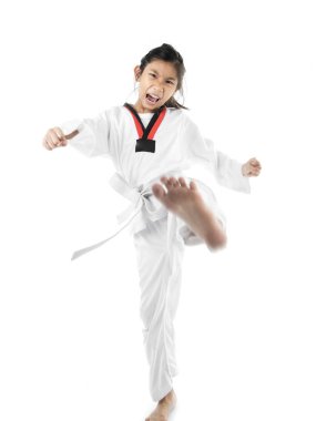 Arka plan ile Asya taekwondo kız.