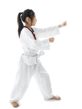 Arka plan ile Asya taekwondo kız.