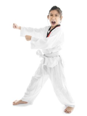 Arka plan ile Asya taekwondo kız.