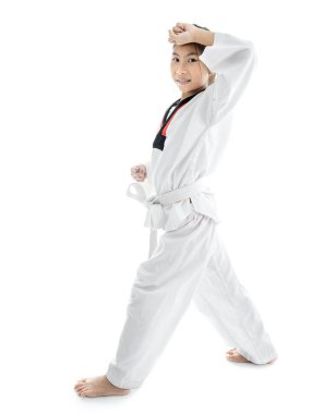 Arka plan ile Asya taekwondo kız.