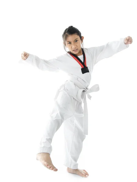 Asijské taekwondo dívka na s pozadím. — Stock fotografie