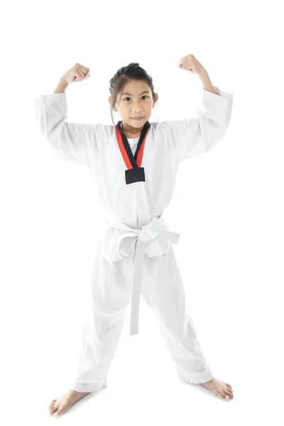 Ázsiai taekwondo lány a háttérben. — Stock Fotó