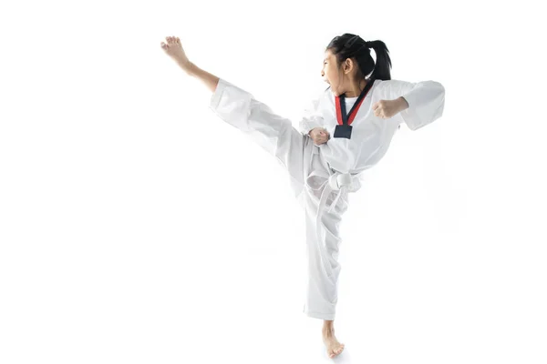 Ásia taekwondo menina no com fundo . — Fotografia de Stock